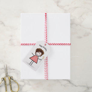 Stick Girl in Gingham Dress   Gift Tags