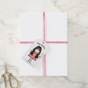 Stick Girl in Gingham Dress   Gift Tags