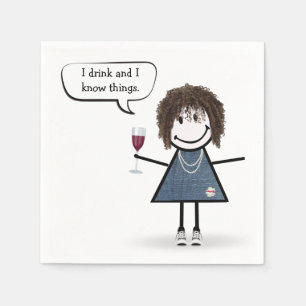 Stick Girl in Sneakers with Red Wine  Napkin