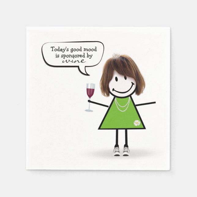 Stick Girl in Sneakers with Wine Napkin (Front)