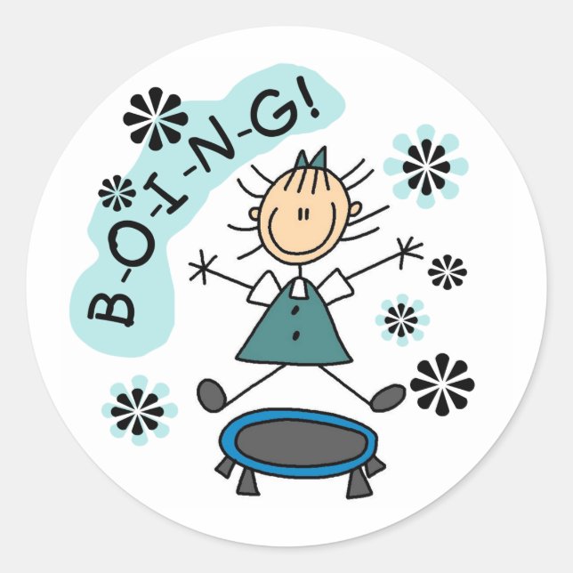 Stick Girl on Trampoline Classic Round Sticker (Front)