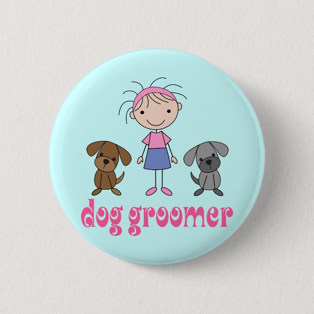 Stick Girl Pet Occupation Dog Groomer 2 Inch Round Button (Front)