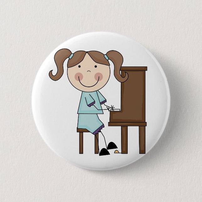 Stick Girl Playing Piano 2 Inch Round Button (Front)