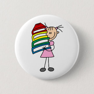 Stick Girl with Books 2 Inch Round Button