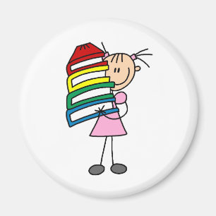 Stick Girl with Books Magnet