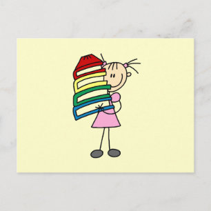 Stick Girl With Books Postcard