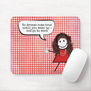 Stick Girl With Coffee Mug on Gingham   Mouse Pad