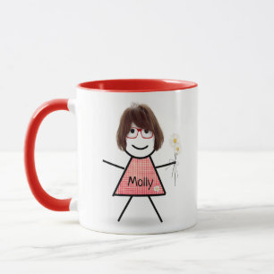 Stick Girl with Daisies and Inspirational Quote Mug