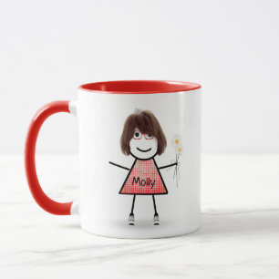Stick Girl with Daisies and Inspirational Quote  Mug