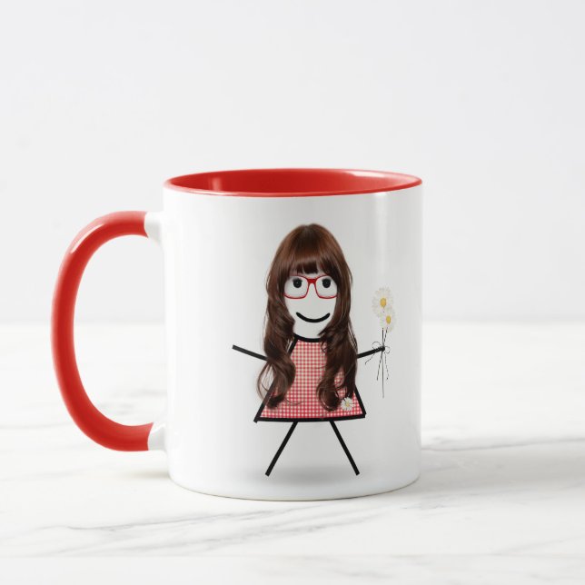 Stick Girl with Daisies and Inspirational Quote Mug (Left)
