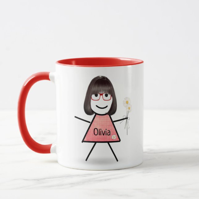 Stick Girl with Daisies and Inspirational Quote  Mug (Left)
