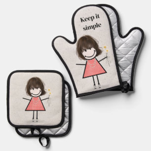 Stick Girl With Daisies And Quote Oven Mitt & Pot Holder Set