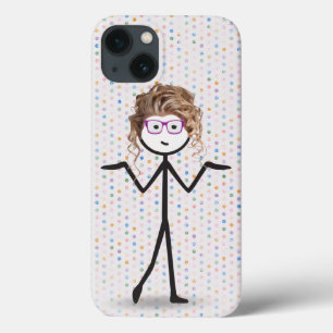 Stick Girl with Glasses on Polka Dots iPhone 13 Case