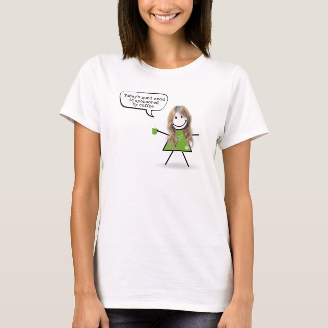 Stick Girl With Green Coffee Mug T-Shirt (Front)
