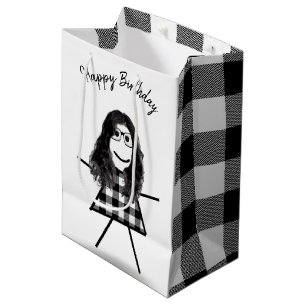 Stick Girl with Hair and Buffalo Plaid Pattern  Medium Gift Bag