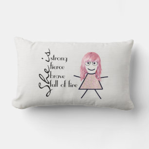 Stick Girl with Hair and Inspirational Quote Lumbar Pillow