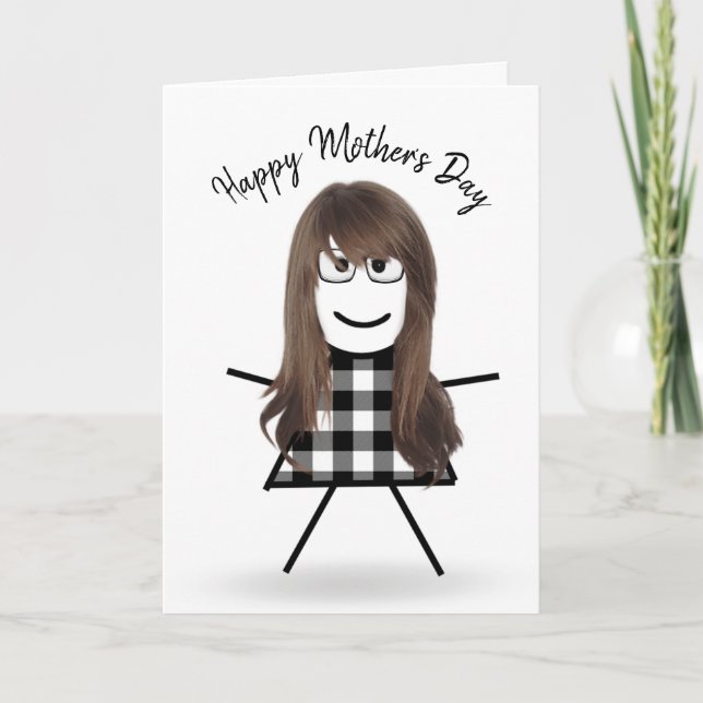 Stick Girl with Hair for Mother's Day  Card (Front)