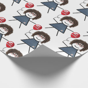 Stick Girl With Red Birthday Balloon   Wrapping Paper