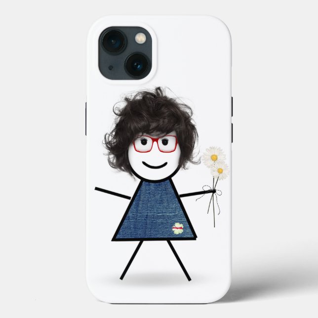 Stick Girl With Red Glasses and Daisies Case-Mate iPhone Case (Back)