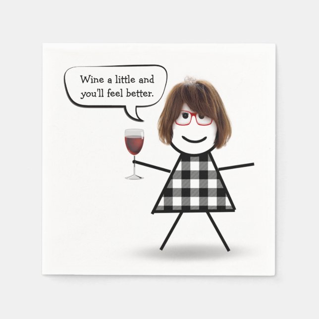 Stick Girl with Red Wine   Napkins (Front)