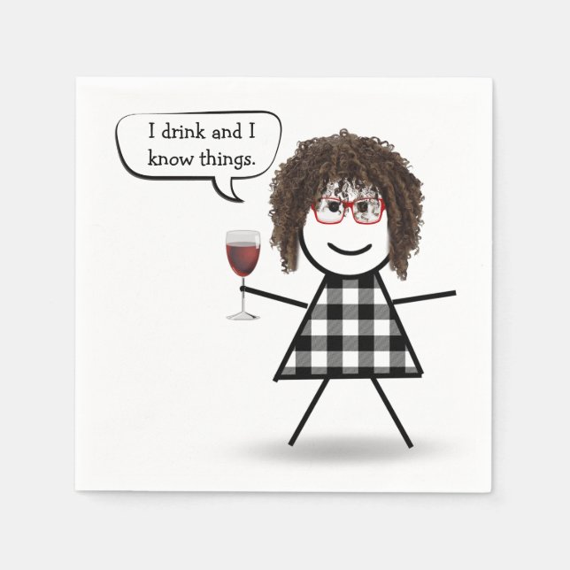 Stick Girl with Red Wine Party Humour  Napkin (Front)