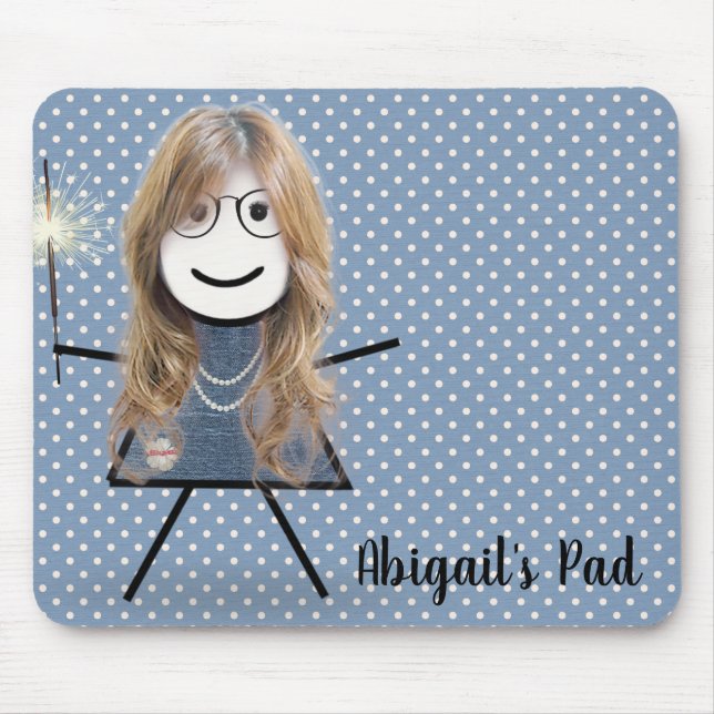 Stick Girl with Sparkler on Polka Dots Mouse Pad (Front)