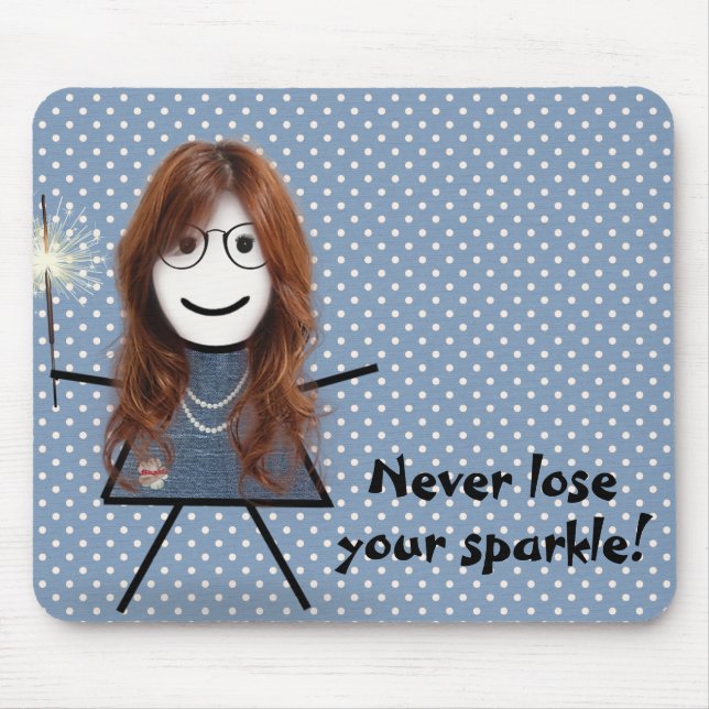 Stick Girl with Sparkler on Polka Dots Mouse Pad (Front)
