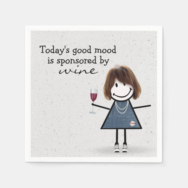 Stick Girl With Wine and Sneakers Napkin (Front)