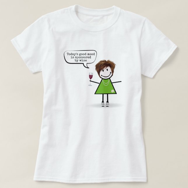 Stick Girl With Wine and Sneakers T-Shirt (Design Front)