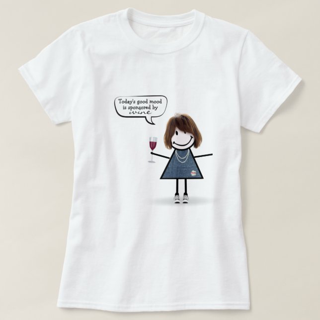 Stick Girl With Wine and Sneakers T-Shirt (Design Front)