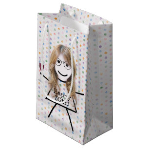 Stick Girl with Wine for 30th Birthday  Small Gift Bag