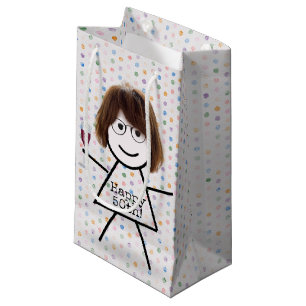 Stick Girl with Wine for 50th Birthday Small Gift Bag