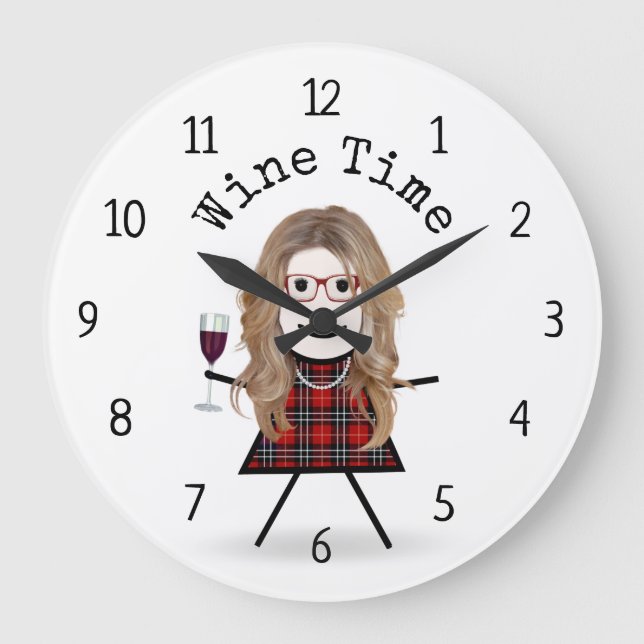 Stick Girl With Wine Glass Large Clock (Front)