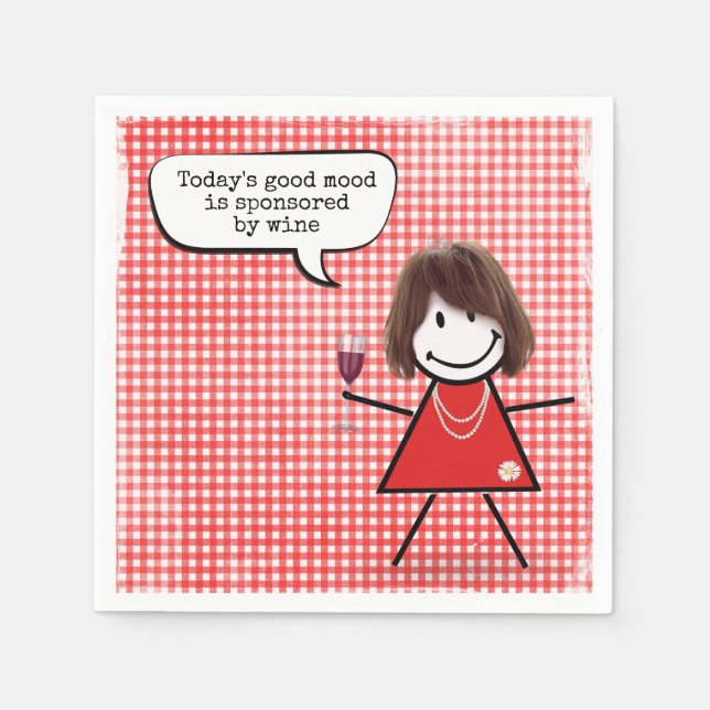 Stick Girl With Wine Glass On Gingham  Napkin (Front)