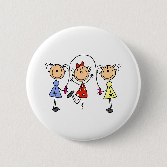 Stick Girls Jumping Rope 2 Inch Round Button (Front)
