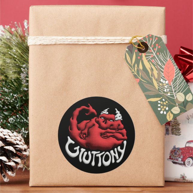 Stick it to your Sin Gluttony Devil Classic Round Sticker (Holiday)
