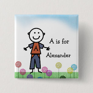 Stick Kids Boy's Name Badge Button