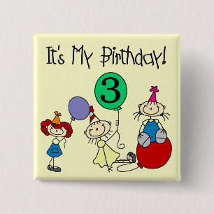 Stick Kids Party 3rd Birthday Tshirts and gifts 2 Inch Square Button