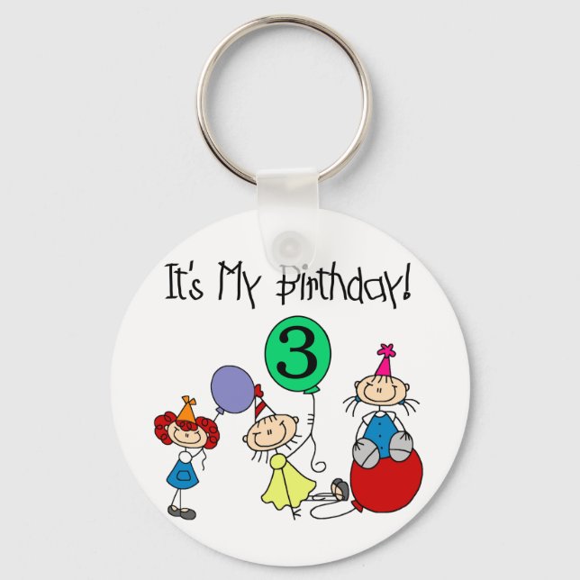 Stick Kids Party 3rd Birthday Tshirts and gifts Keychain (Front)