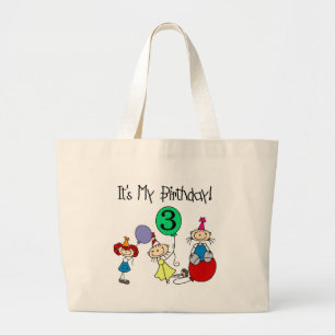 Stick Kids Party 3rd Birthday Tshirts and gifts Large Tote Bag