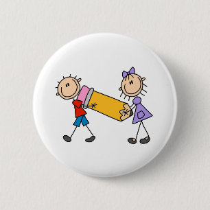 Stick Kids With Pencil 2 Inch Round Button