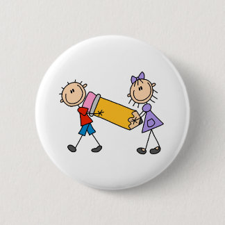 Stick Kids With Pencil 2 Inch Round Button