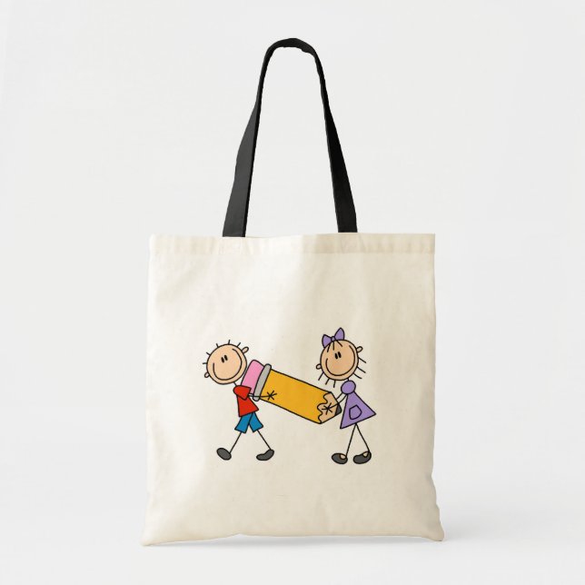Stick Kids With Pencil Tote Bag (Front)