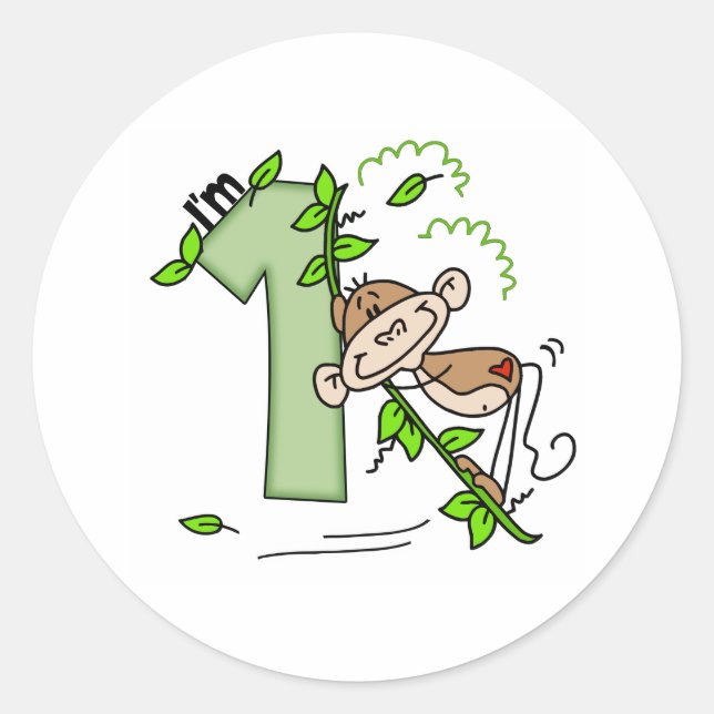 Stick Monkey Swing 1st Birthday Classic Round Sticker (Front)