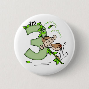Stick Monkey Swing 3rd Birthday 2 Inch Round Button