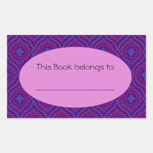 Stick-on Bookplates: Purple and Blue Ogee Pattern Sticker