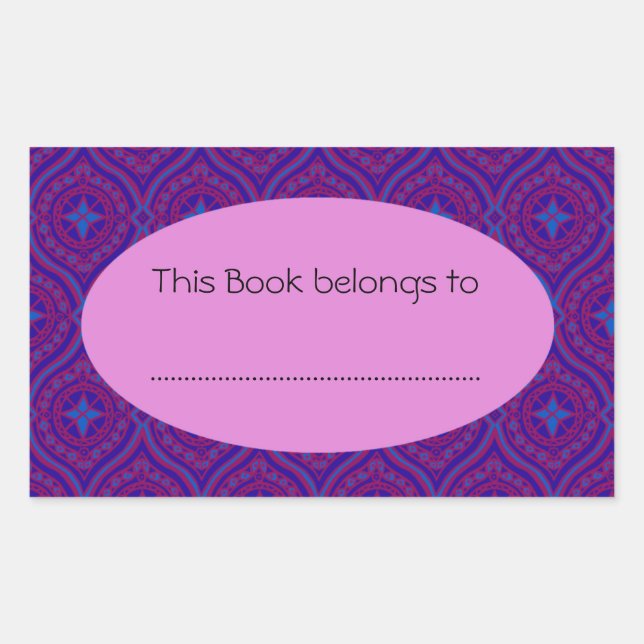 Stick-on Bookplates: Purple and Blue Ogee Pattern Sticker (Front)