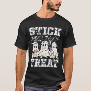 Stick Or Treat Ghost Phlebotomy Tech Nurse Hallowe T-Shirt