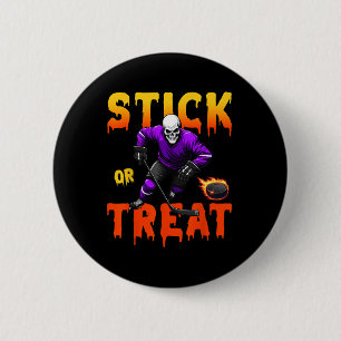 Stick Or Treat Halloween Hockey Skeleton Player Sp 2 Inch Round Button