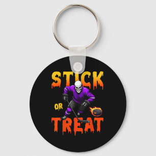 Stick Or Treat Halloween Hockey Skeleton Player Sp Keychain